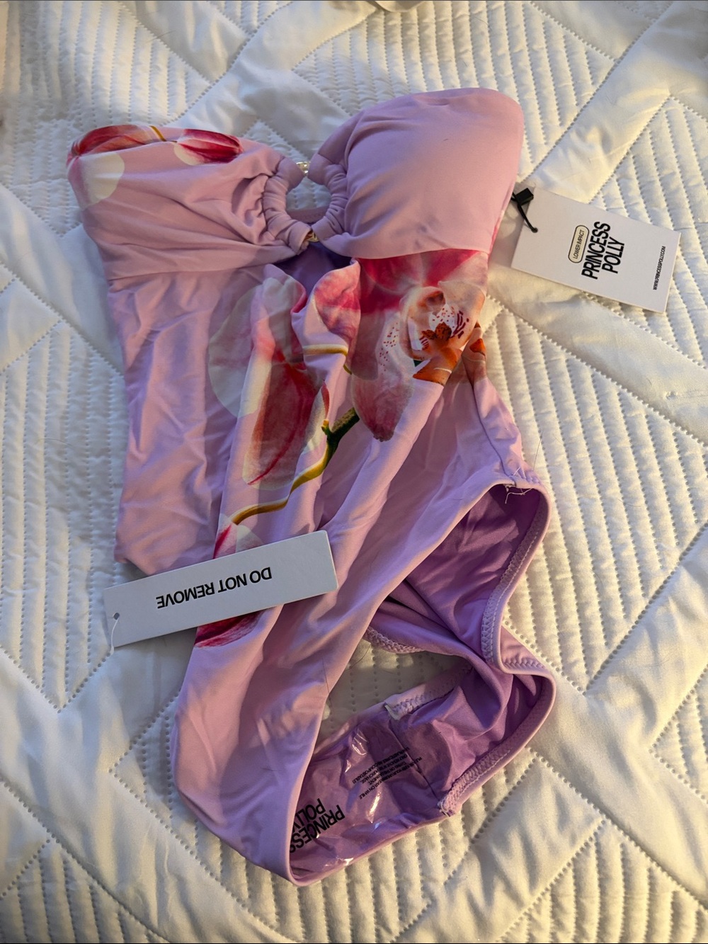 Princess Polly Lilac Orchid One-Piece Swimsuit with Pink & White Accents